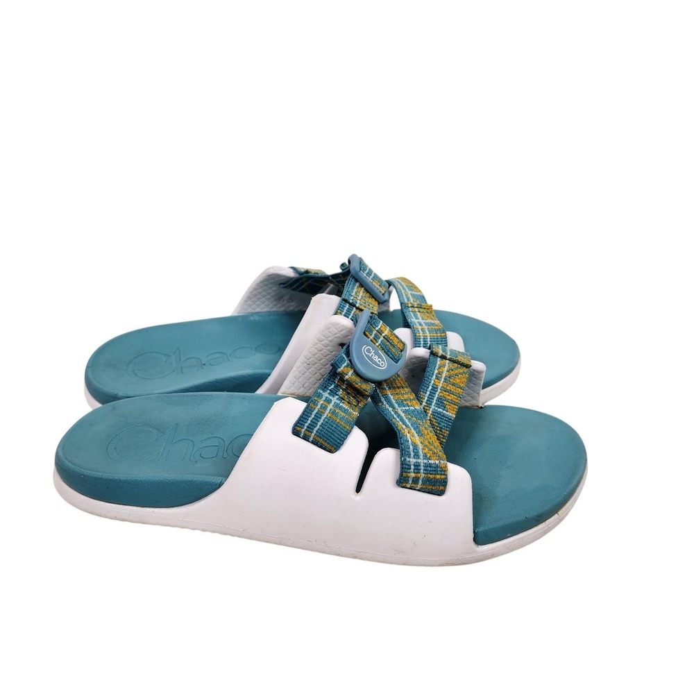 CHACO Sandals Kids 5 36 Blue Plaid Strappy Adjustable Slide Outdoor Water Shoes